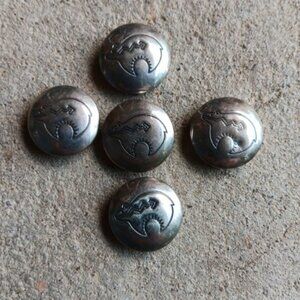 Set of 5 Vintage Southwest Navajo Fetish Bear Sterling Silver Button Cov…